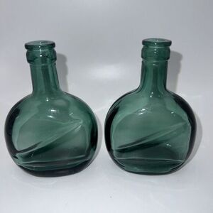 Pair Of Vintage‎ Emerald Green Glass Bottles Made In Portugal 4 " Tall NO CORKS